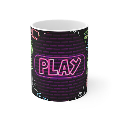 Mug with custom design 11oz, Cup for video game lovers, gamer Mug, gaming mug (Neon play)
