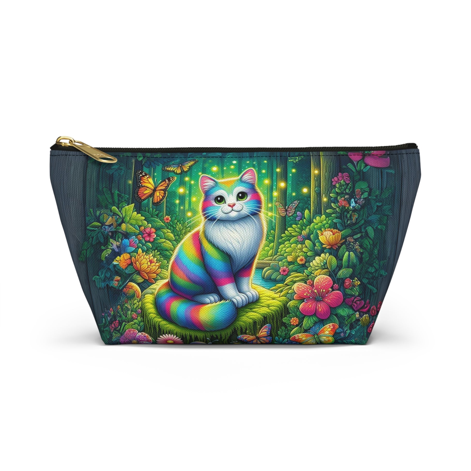 Everyday bag with T-bottom, perfect for accessories, makeup, technology or travel (Colorful cat)