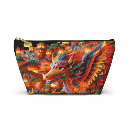 Everyday bag with T-bottom, perfect for accessories, makeup, technology or travel (Colorful dragon)