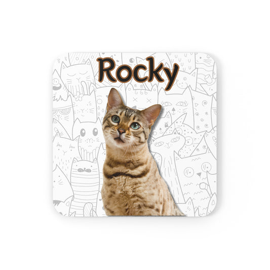 Non-slip premium cork coaster, furniture protection (Rocky cat)