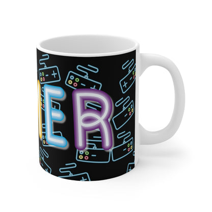 Mug with custom design 11oz, Cup for video game lovers, gamer Mug, gaming mug (Neon gamer)