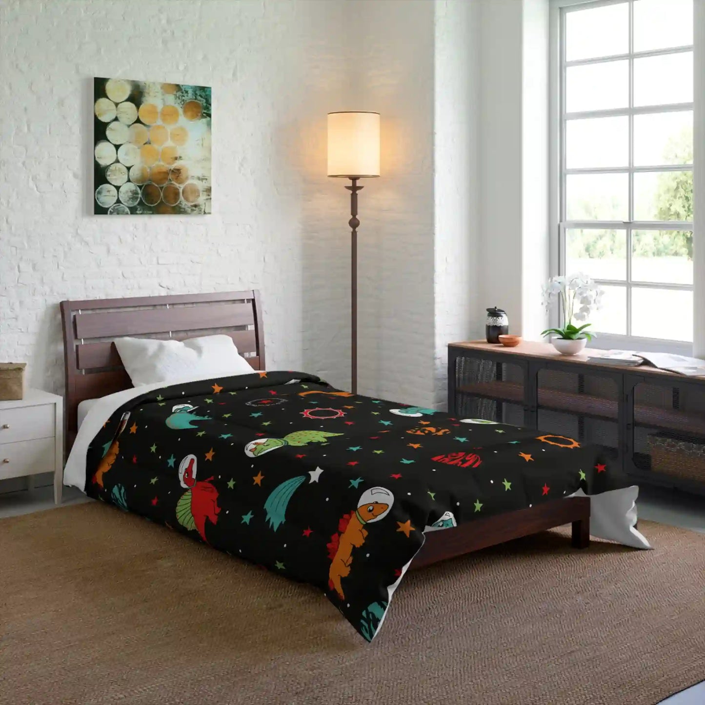 Comforter, quilting, laying, bed quilt (Dinosaurs)