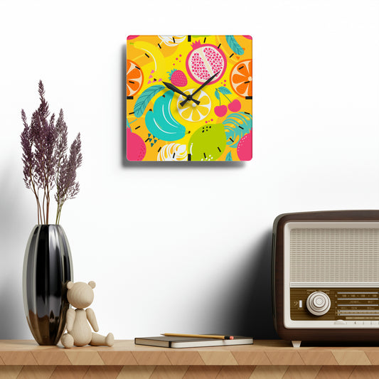 Contemporary acrylic wall Clock, modern timepiece for any space (Colorful fruits)