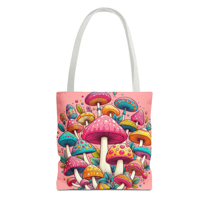 Personalized Tote Bag for daily use (Mushrooms with pink background)