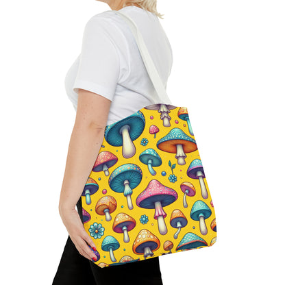 Personalized Tote Bag for daily use (Mushrooms with yellow background)