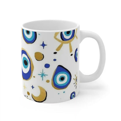 Mug with custom design 11oz, Cup for lovers of Turkish eye and Hamsa hand